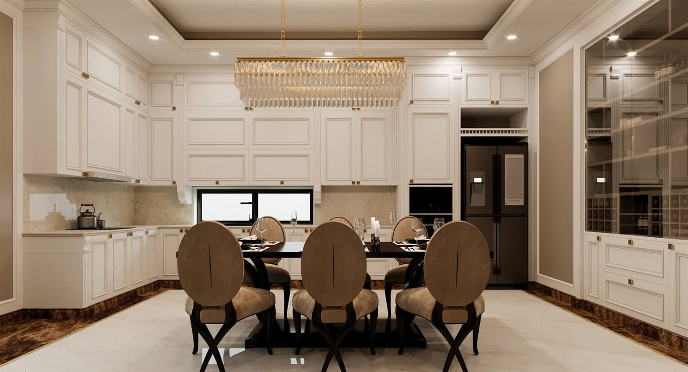 Căn phòng bếp ấm cúng của căn nhà rộng lớn