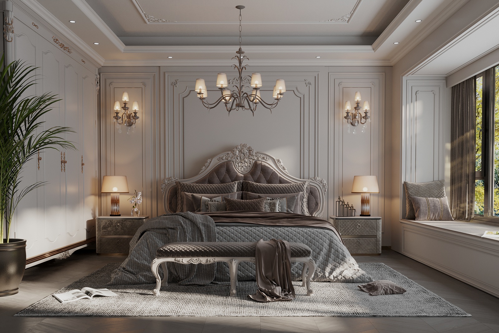 Phong cách tân cổ điển thể hiện sự sang trọng và đẳng cấp với các chi tiết phào chỉ tinh xả