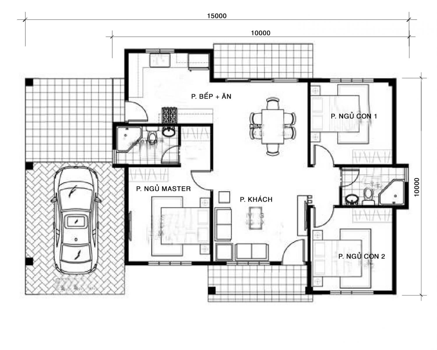 Bản vẽ nhà cấp 4 gồm gara để xe