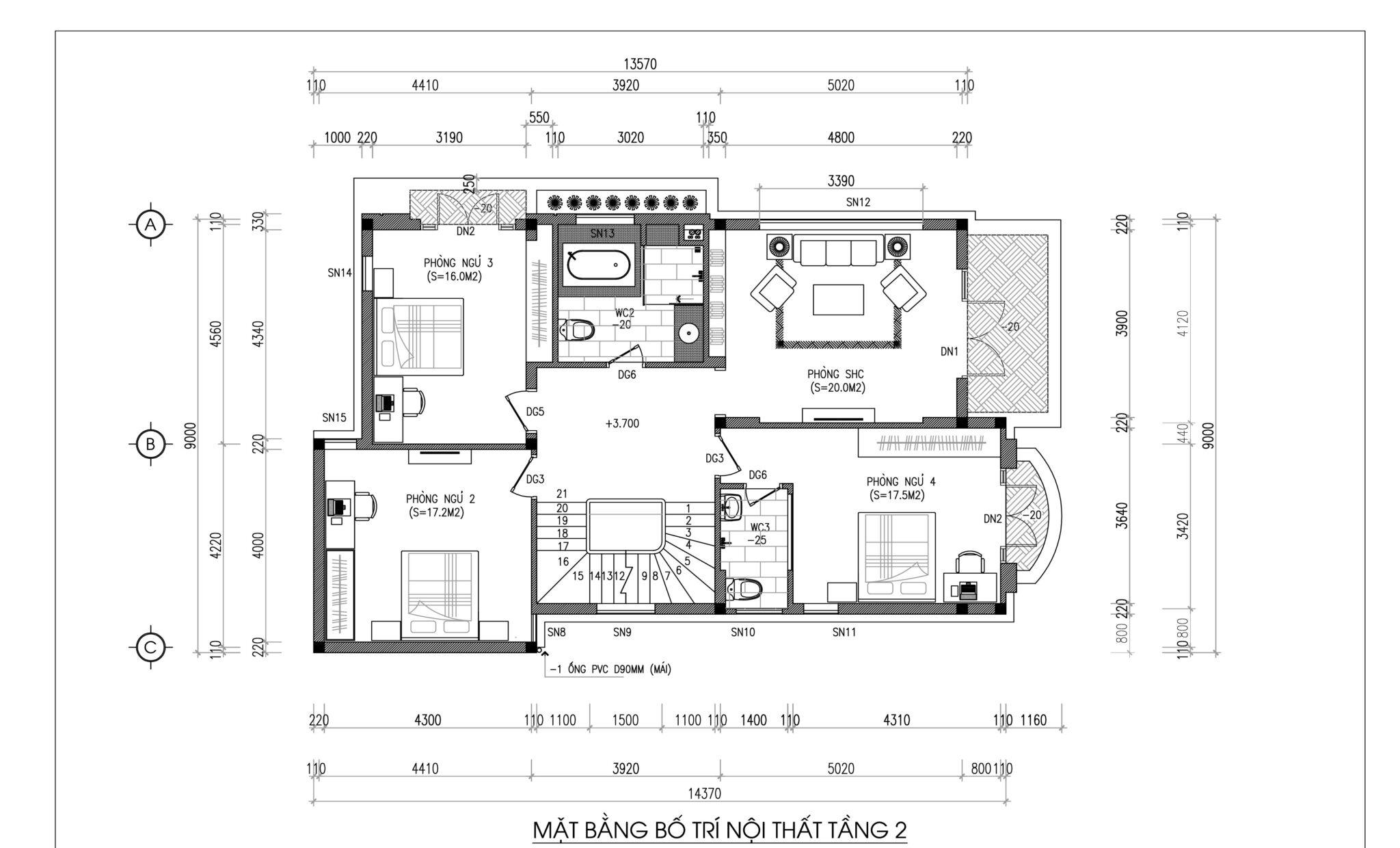 Bản vẽ 2D của các mặt bằng công năng sử dụng