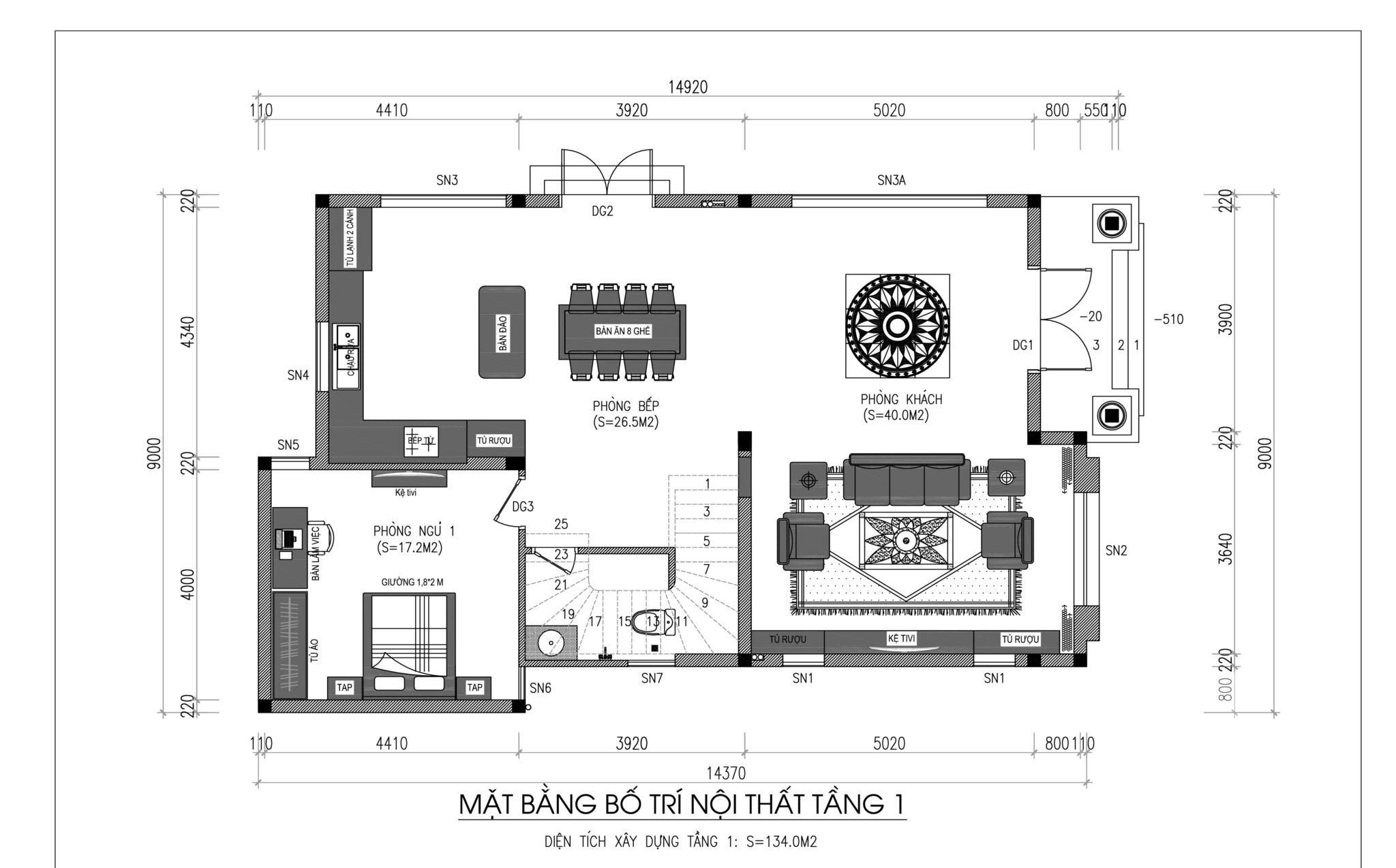 Bản vẽ 2D của các mặt bằng công năng sử dụng