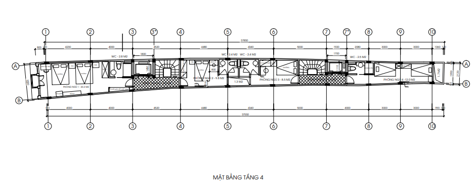 Mặt bằng của nội thất khách sạn mini 5 tầng tại TP.HCM