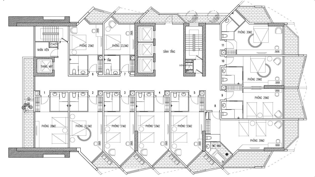 Bản vẽ 2D thể hiện thiết kế nội thất khách sạn 5 sao Boton Nha Trang