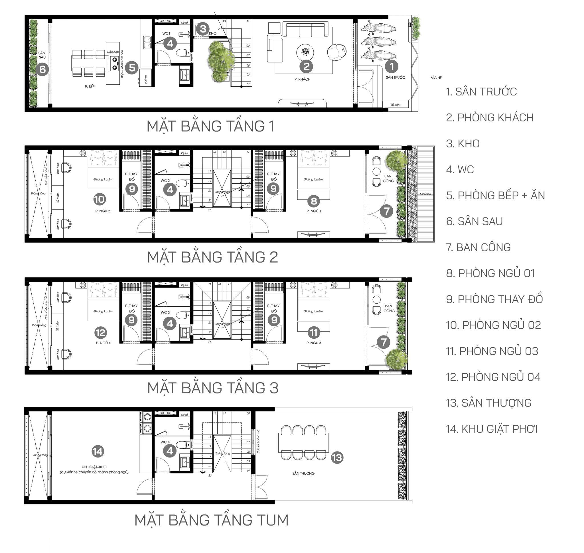 Bản vẽ chi tiết nội thất nhà ống hiện đại T’s House