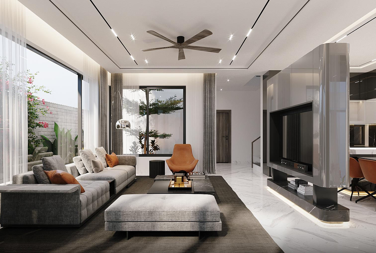 Ngôi nhà C’s House chủ yếu sử dụng màu trắng và xám làm màu chủ đạo