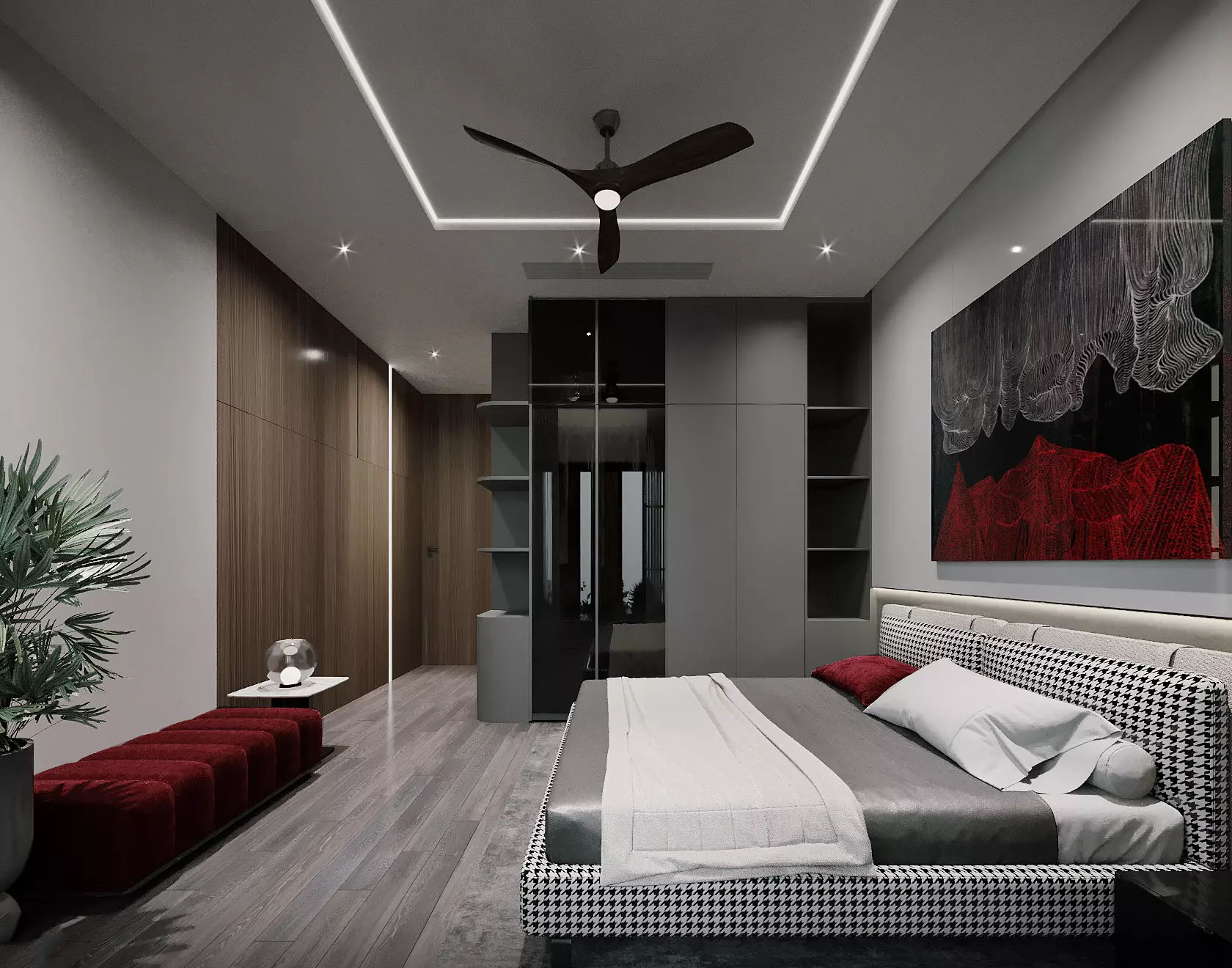Phối màu chủ đạo của nội thất là màu xám và đen