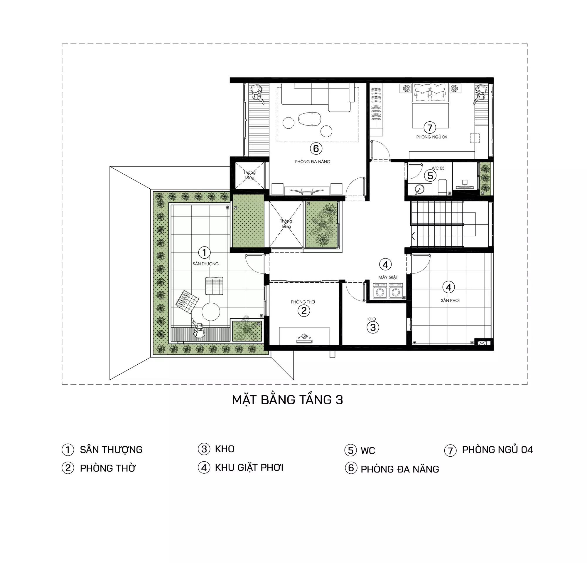 Phòng thờ đẹp tại B's Villa được đặt ở tầng 3