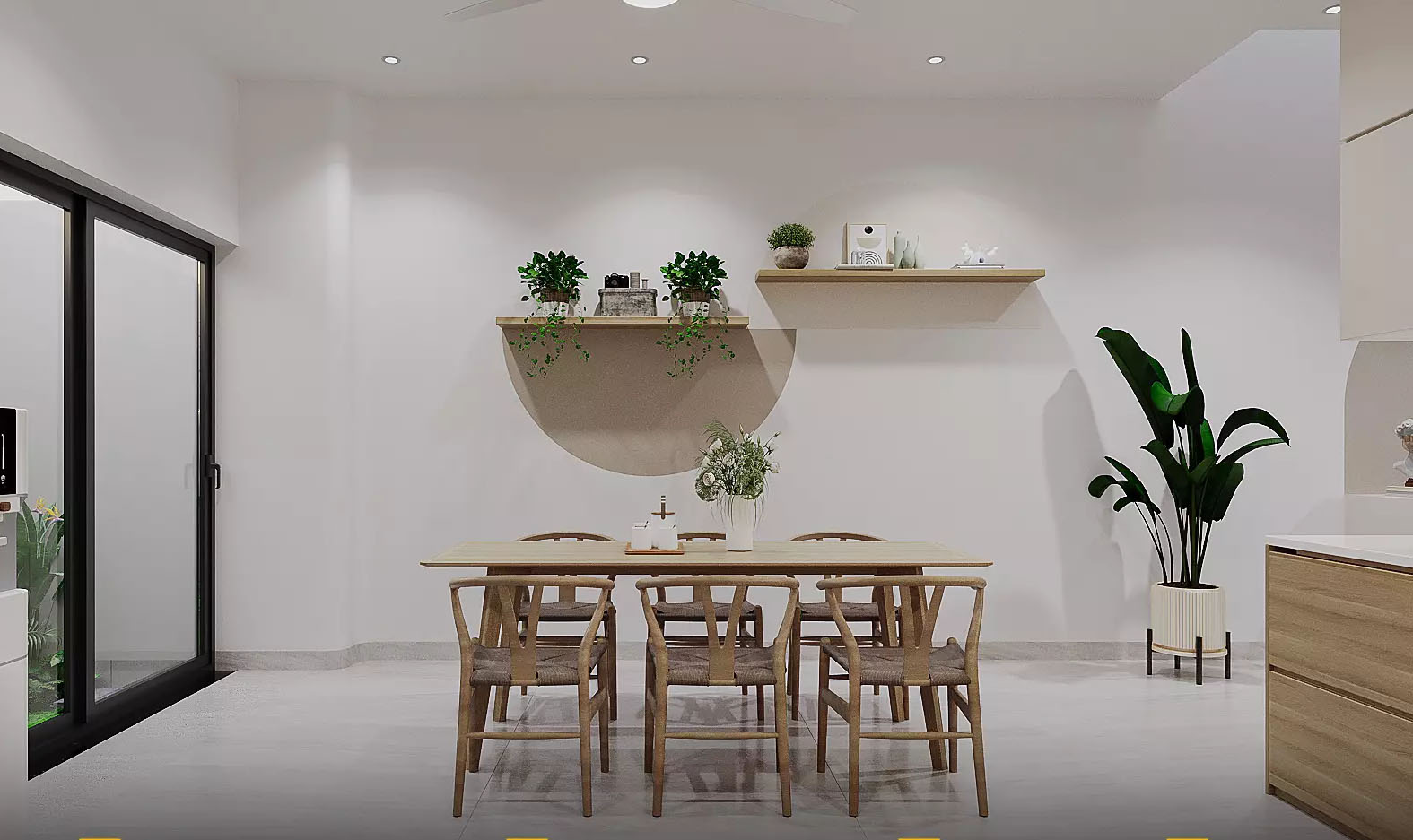 Trang trí bếp được thực hiện một cách giản dị nhưng đầy sức sống