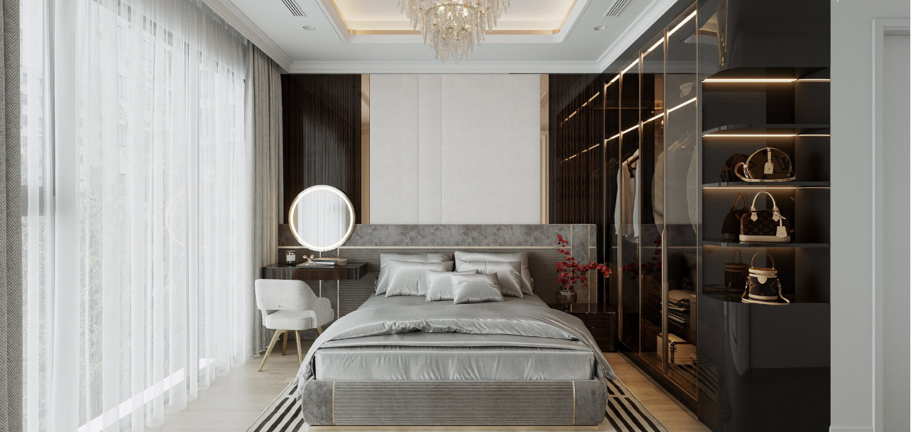 Mỗi phòng ngủ trong dự án thiết kế nội thất chung cư tân cổ điển này đều chú trọng vào sự đơn giản
