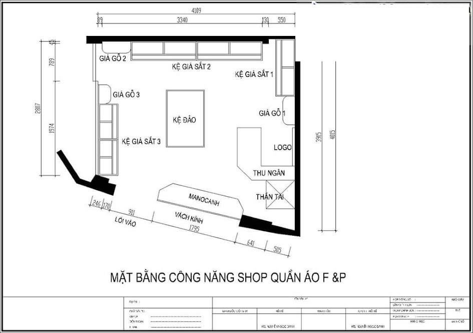 Bản vẽ 2D thể hiện mặt bằng thiết kế shop quần áo nữ nhỏ đẹp