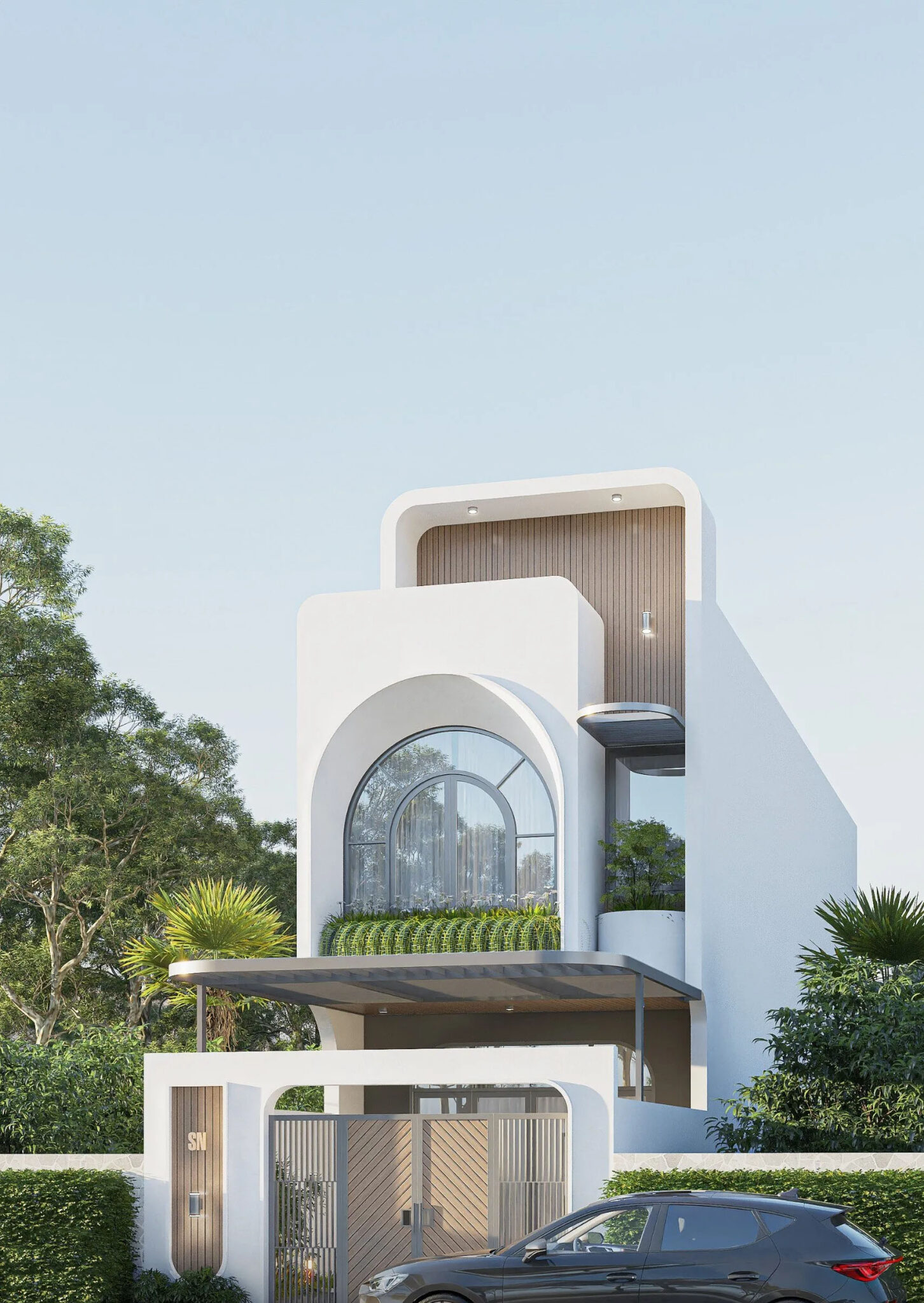 Phối cảnh mặt tiền của TA's House được thiết kế theo phong cách hiện đại