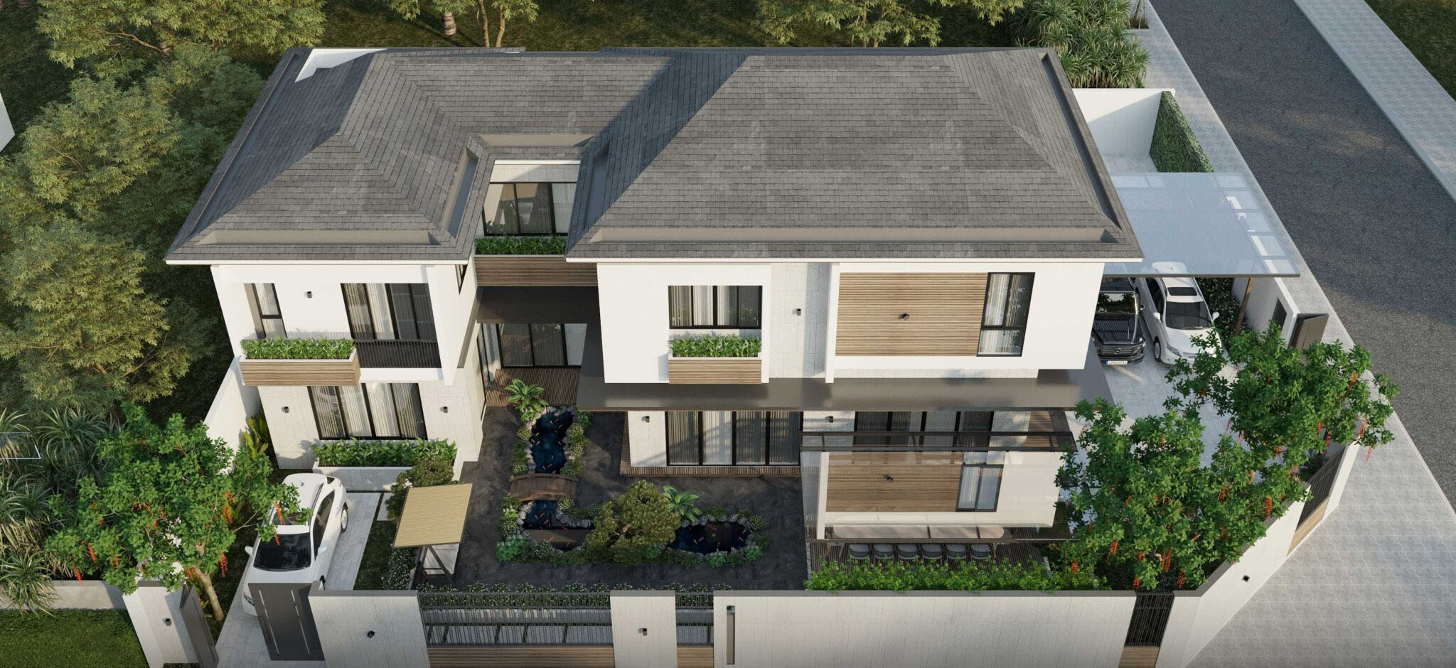 P’s Villa là ngôi nhà sở hữu hai mặt tiền đắc địa, độc đáo với kiến trúc khối hiện đại.