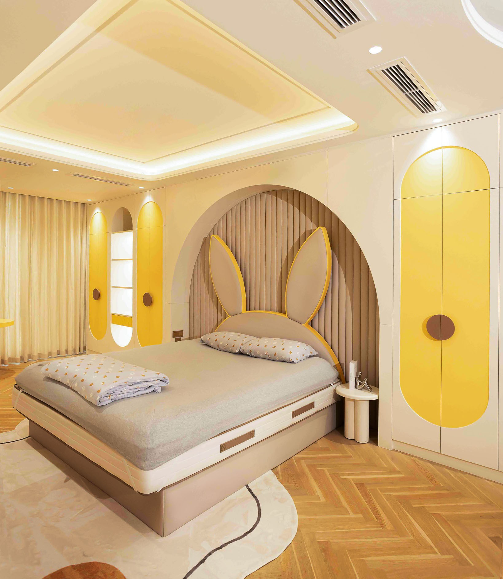Phòng ngủ trẻ em hiện đại có diện tích rộng rãi, thoáng mát, với các khu vực chức năng được sắp xếp thông minh.