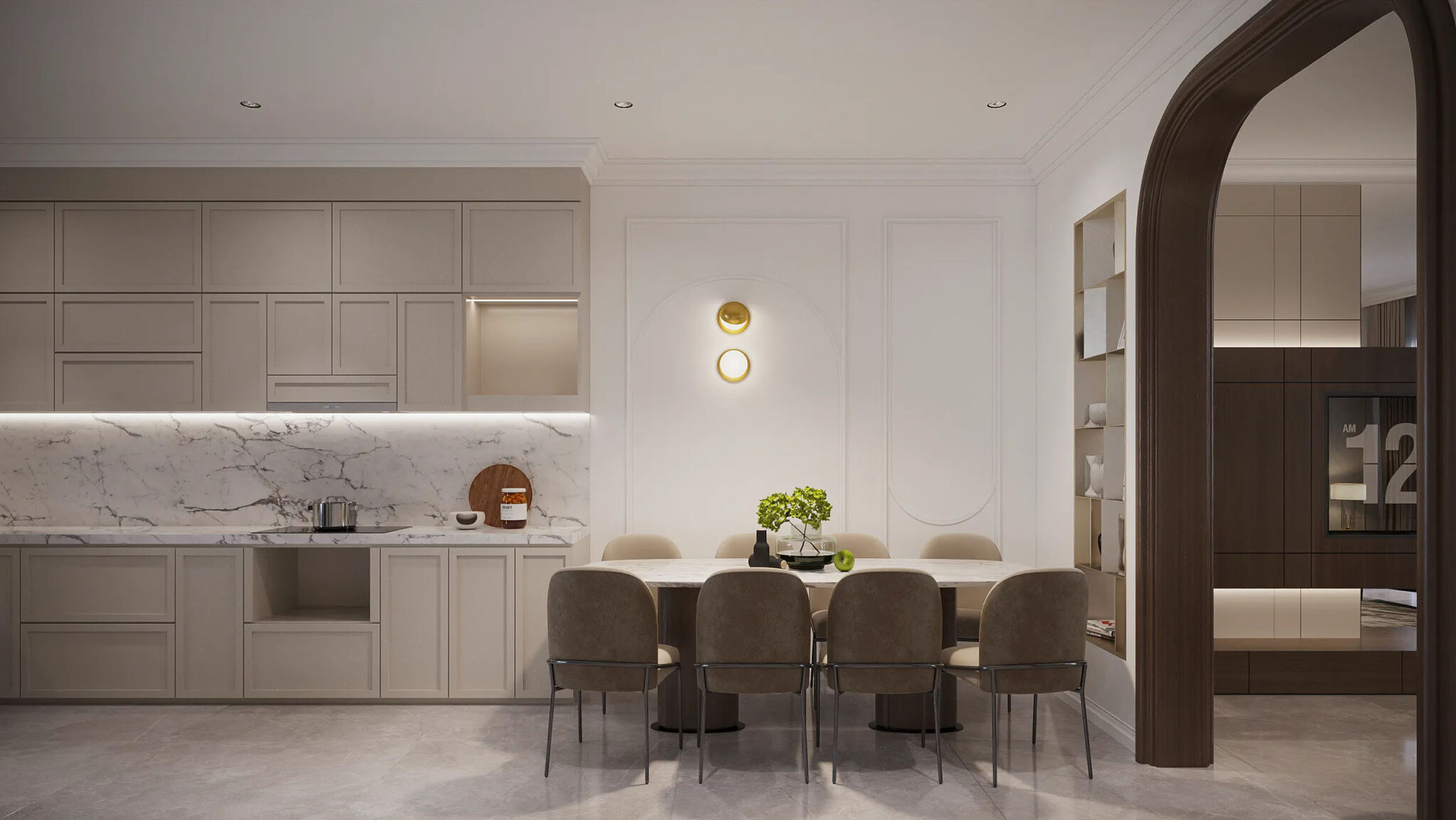 Phòng bếp trong thiết kế nội thất nhà phố tân cổ điển của MD’s House
