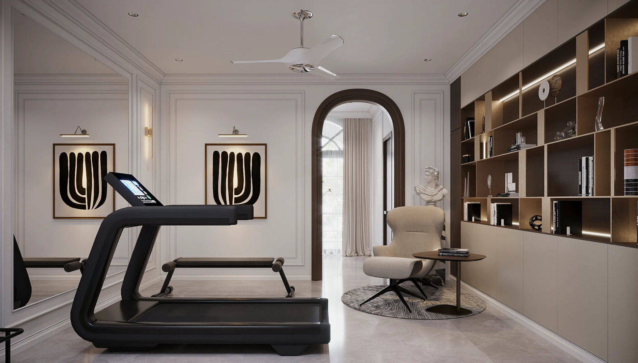 Phòng gym của MD’s House được thiết kế hiện đại và đầy đủ tiện nghi, mang lại không gian tập luyện thoải mái cho gia chủ