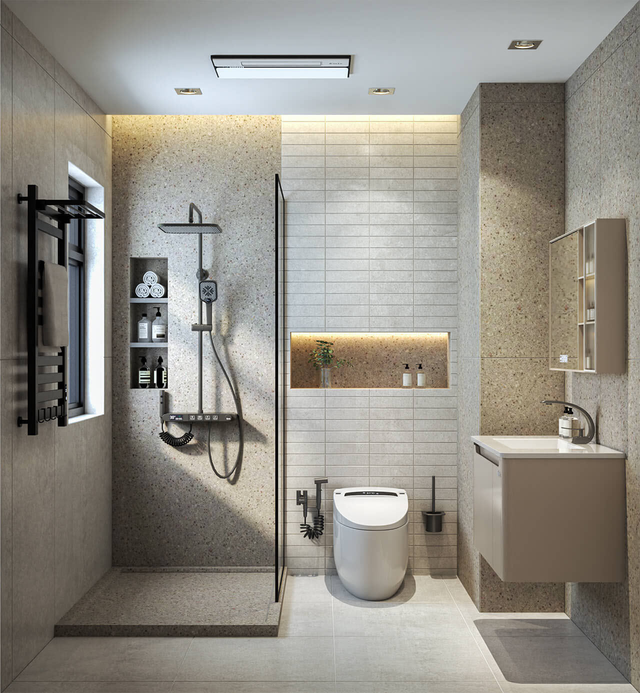 Phong cách Nhật Bản trong thiết kế mẫu nhà vệ sinh đẹp nhấn mạnh sự gọn gàng và tối giản, đồng thời gần gũi với thiên nhiên