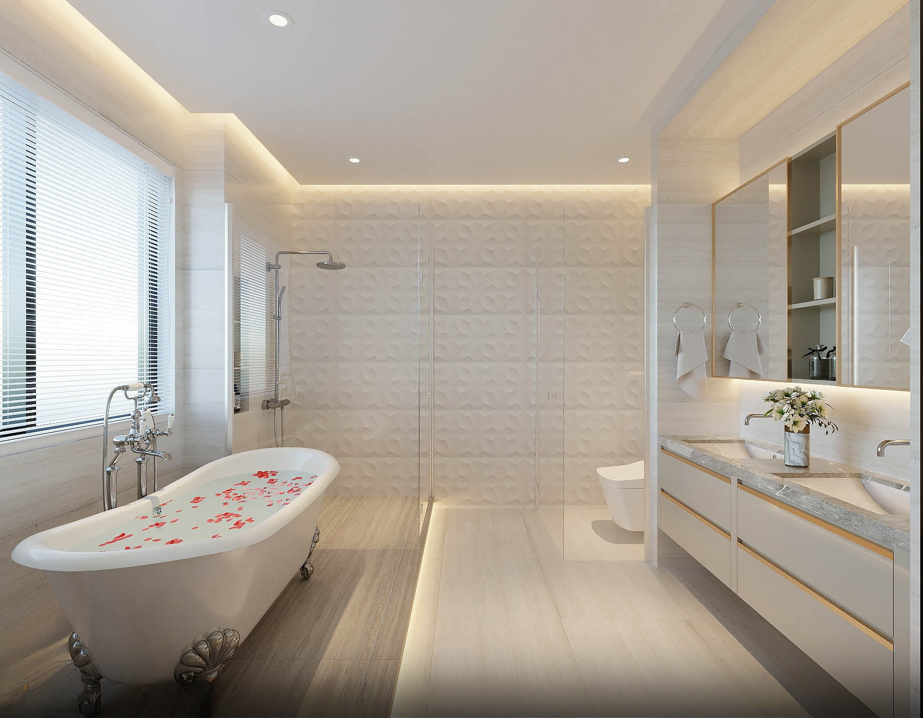 Đối với phòng tắm nhỏ hẹp, việc chọn màu sắc phù hợp có thể tạo ra cảm giác không gian rộng rãi hơn