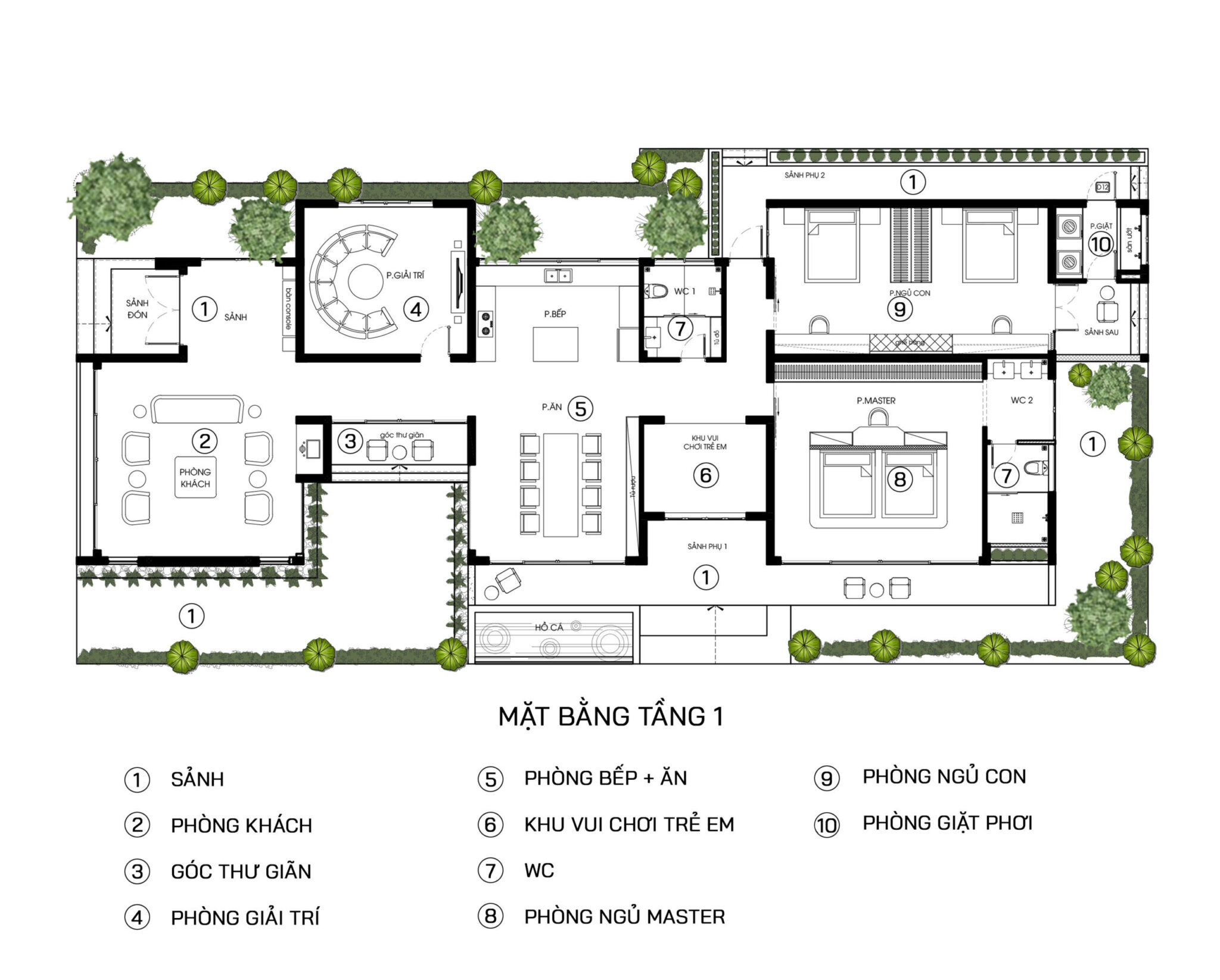 Mặt bằng công năng chi tiết căn biệt thự vườn 1 tầng hiện đại
