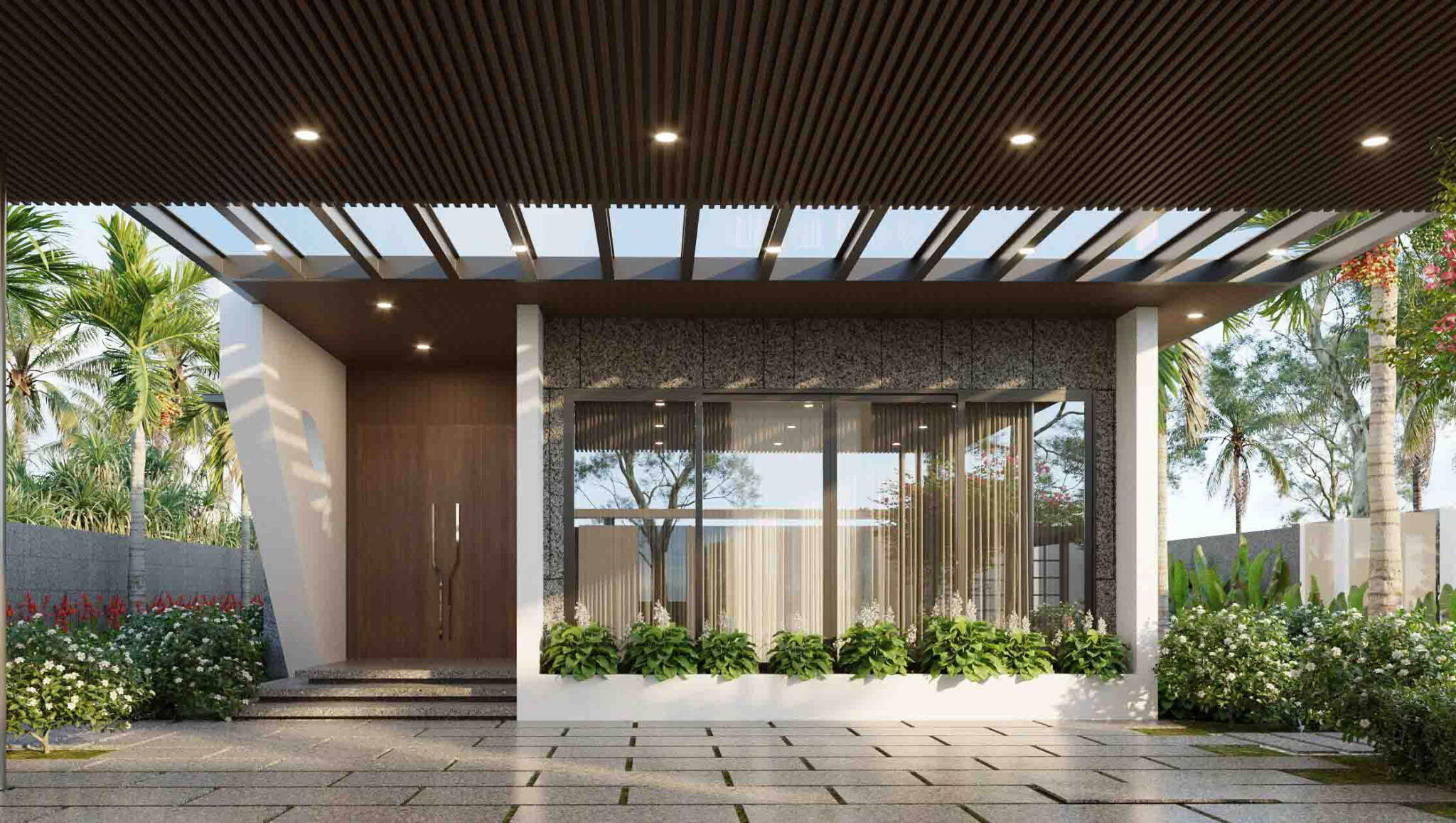 Biệt thự vườn 1 tầng hiện đại này gây ấn tượng mạnh ngay từ cái nhìn đầu tiên