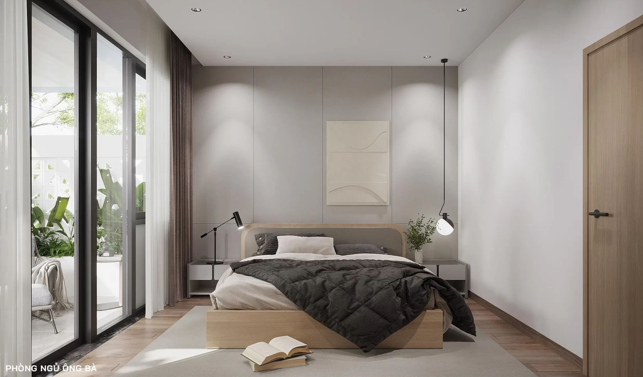 Phòng ngủ trong mẫu biệt thự 3 tầng hiện đại này được thiết kế với các chi tiết tinh tế nhưng không phô trương