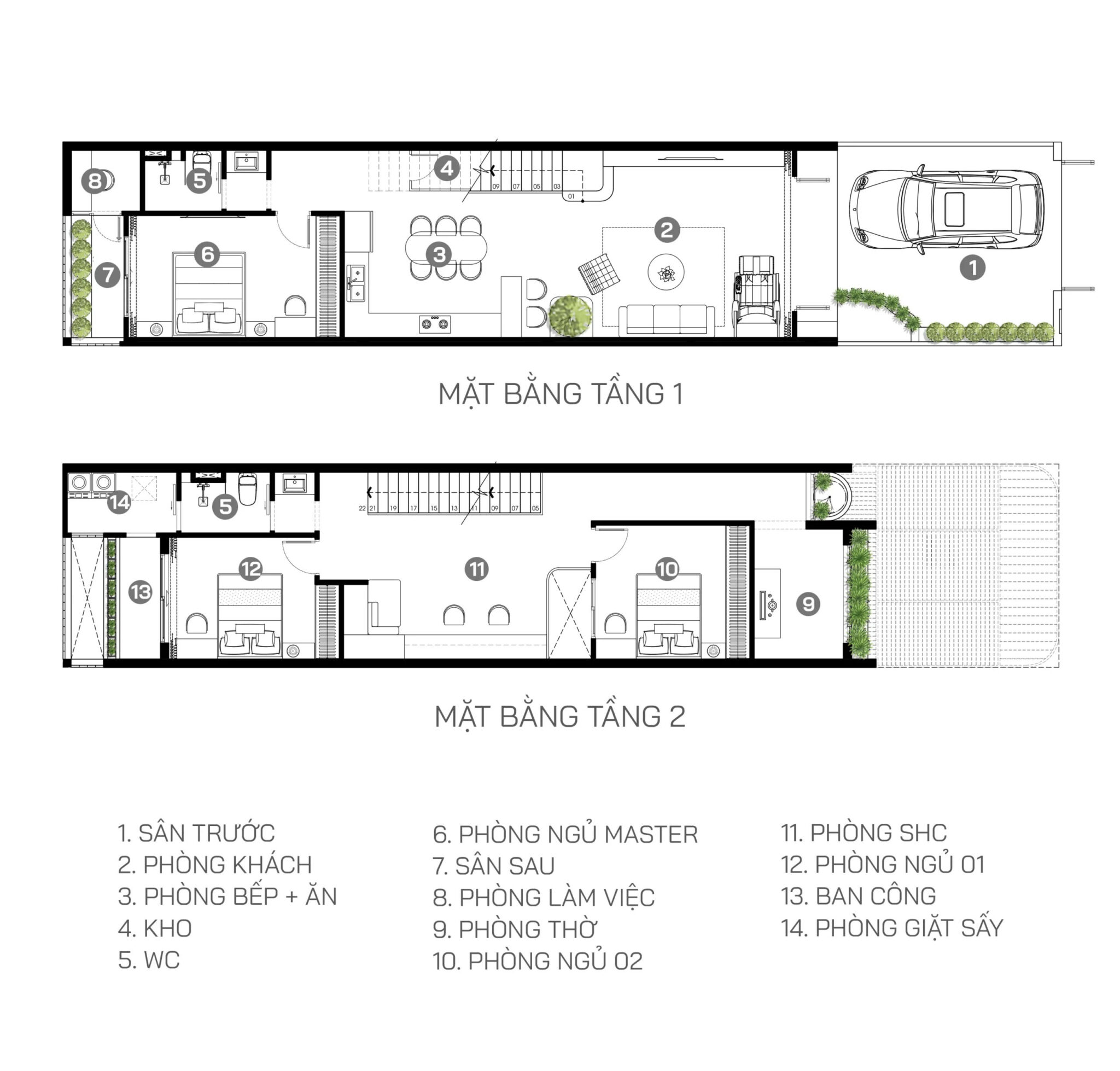 Mặt bằng chi tiết nhà ống 2 tầng tại Tây Ninh