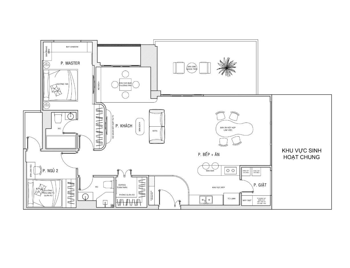 Căn hộ rộng 60m² với 2 phòng ngủ