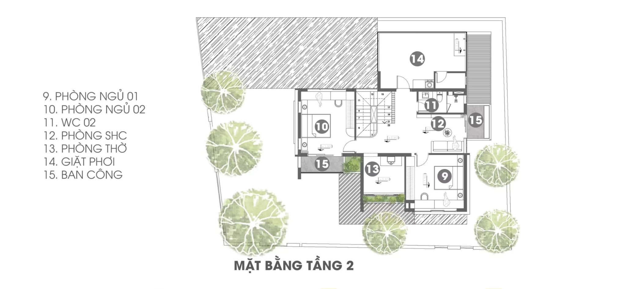 Mặt bằng biệt thự 2 tầng 4 phòng ngủ bố trí khoa học thực hiện bởi Villax - tấng 1